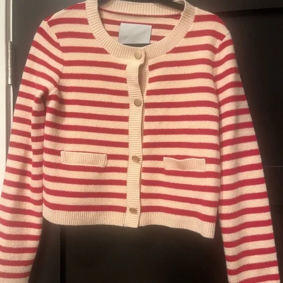 NVLT Red and Cream Striped Cardigan Sweater - Picture 1 of 3